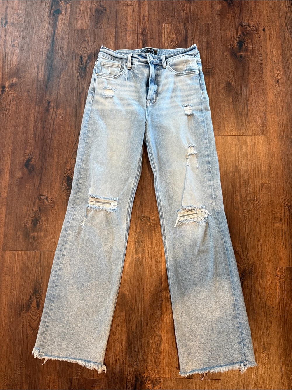 Light Blue Distressed Wide-Leg Women's Jeans